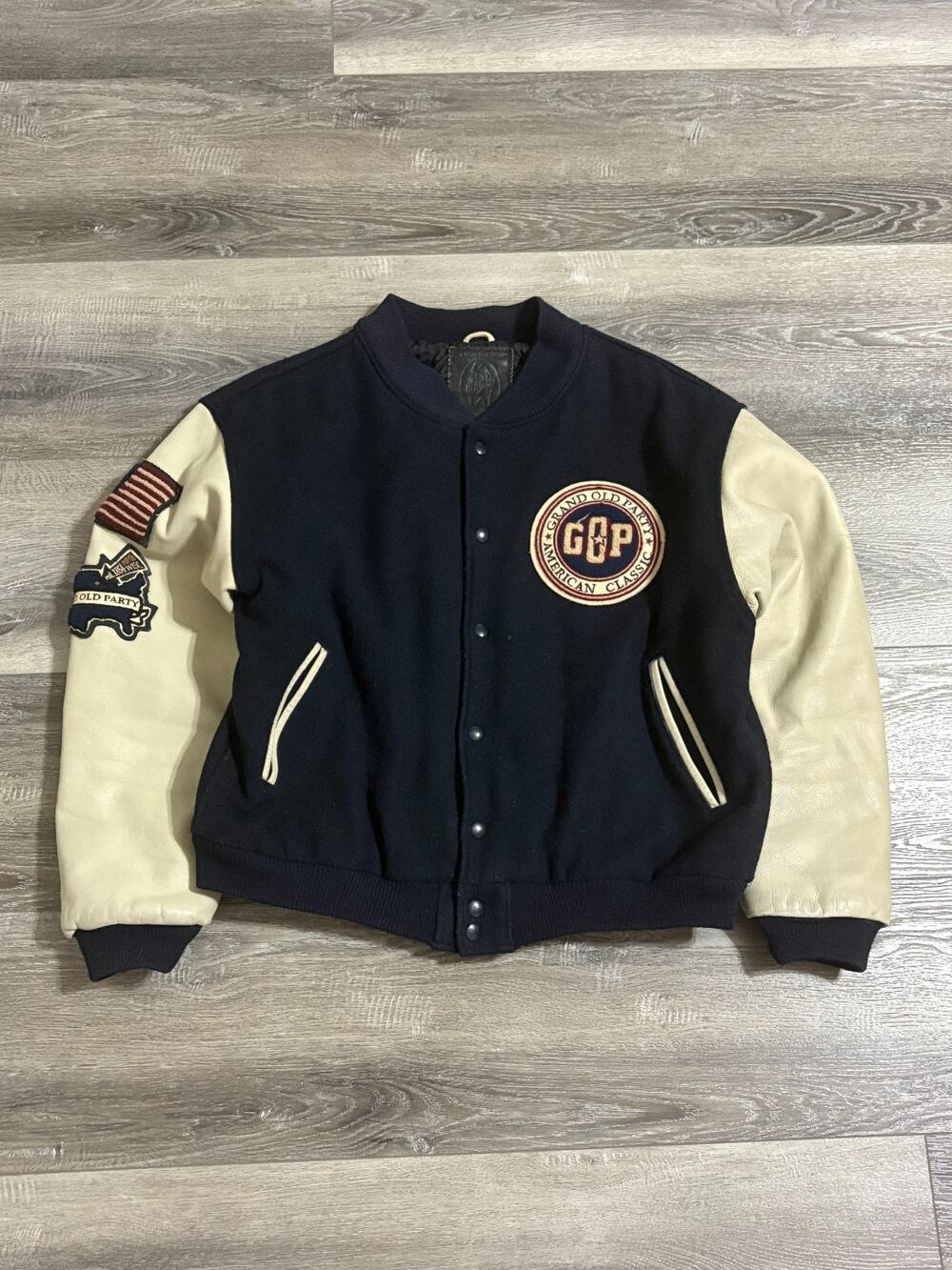 Vintage Golden Bear GOP Grand Old Party Wool Leather Varsity Jacket - Mens Large